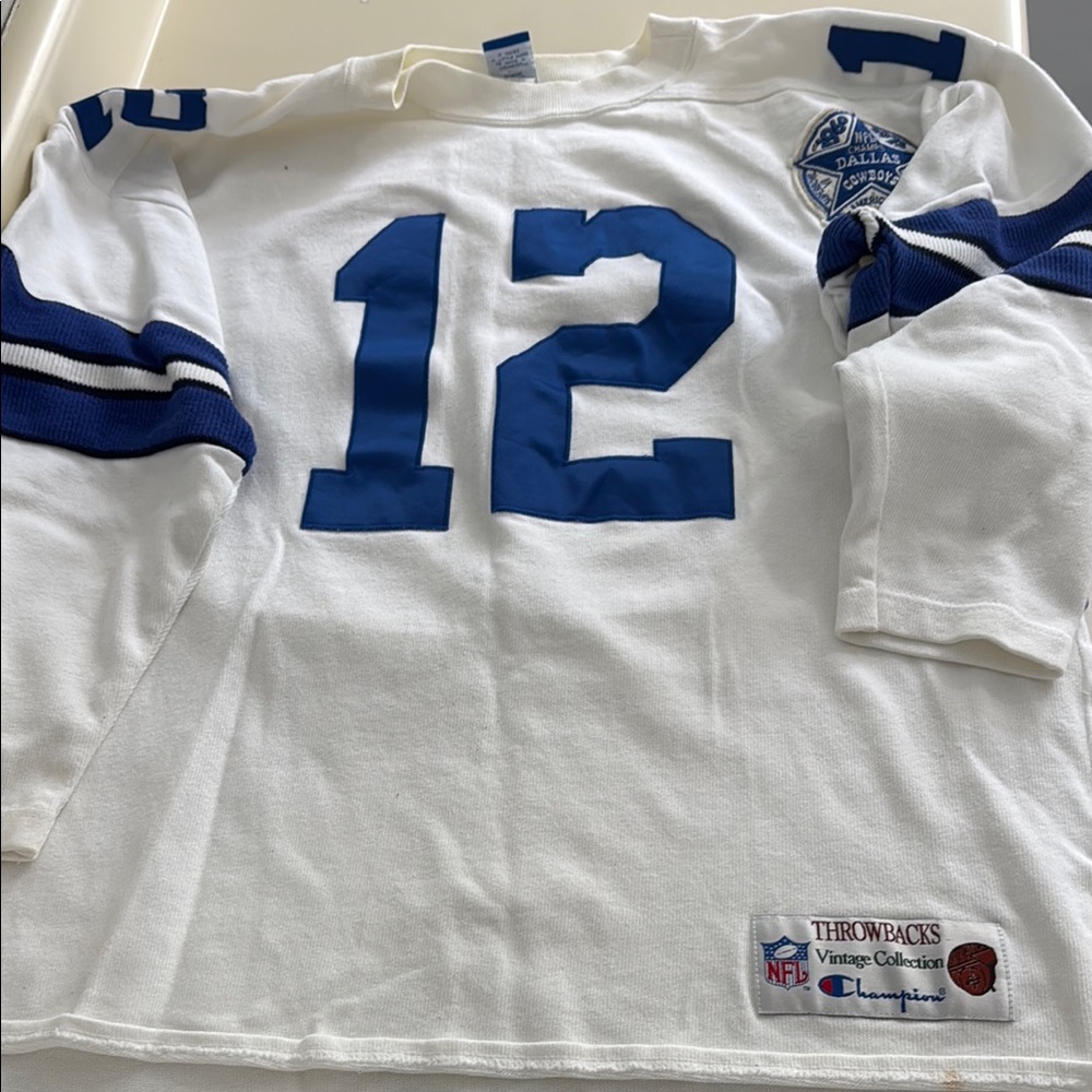 Roger Stuabach Dallas Cowboys Champion White and Blue Throwback Jersey